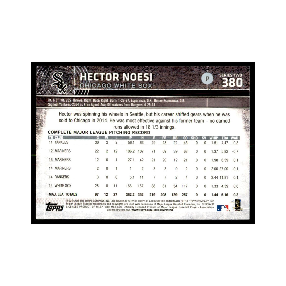 Hector Noesi 2015 Topps #380 Baseball Cards Baseball Card NM