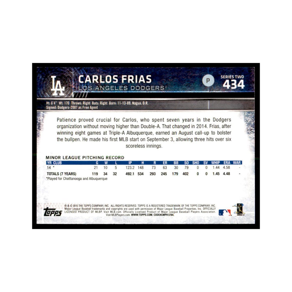 Carlos Frias Rookie 2015 Topps #434 Baseball Cards Baseball Card NM