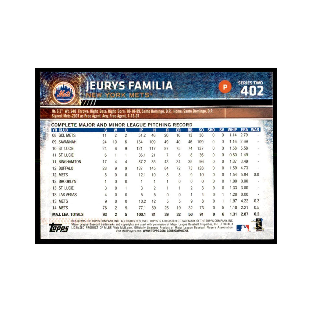 Jeurys Familia 2015 Topps #402 Baseball Cards Baseball Card NM