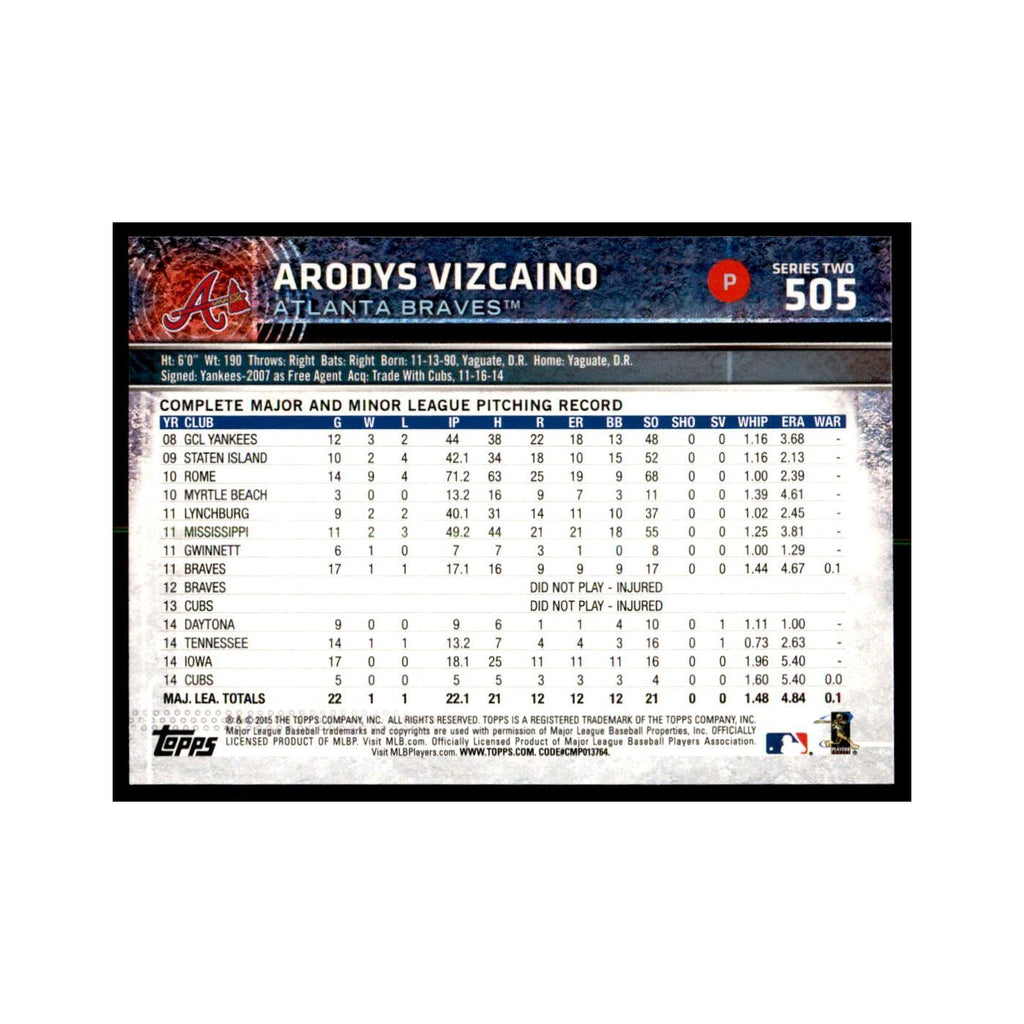 Arodys Vizcaino 2015 Topps #505 Baseball Cards Baseball Card NM