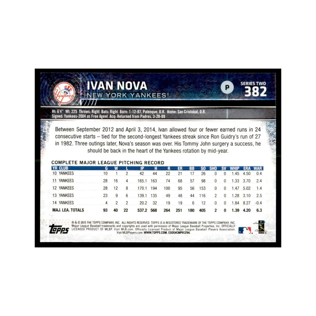 Ivan Nova 2015 Topps #382 Baseball Cards Baseball Card NM