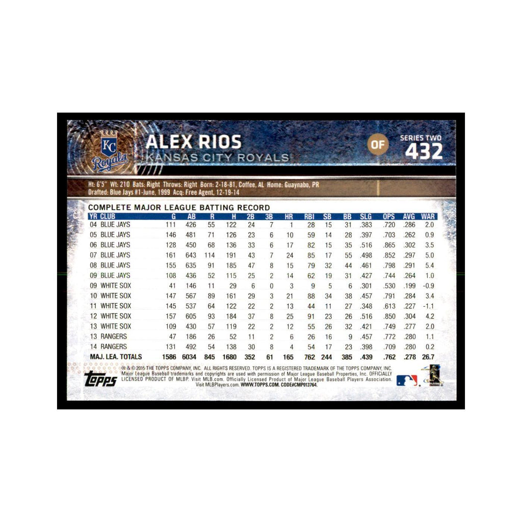 Alex Rios 2015 Topps #432 Baseball Cards Baseball Card NM