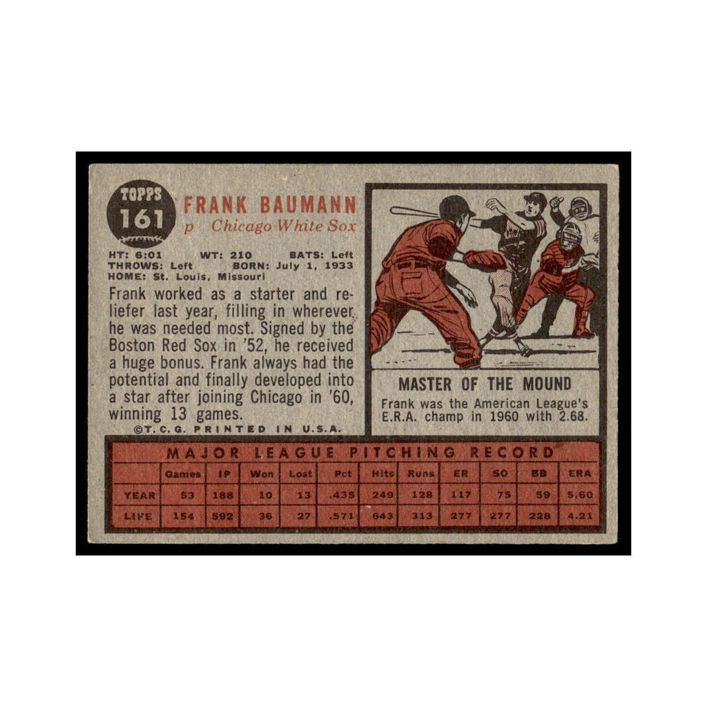 Frank Baumann 1962 Topps #161 Chicago White Sox Baseball Card VG