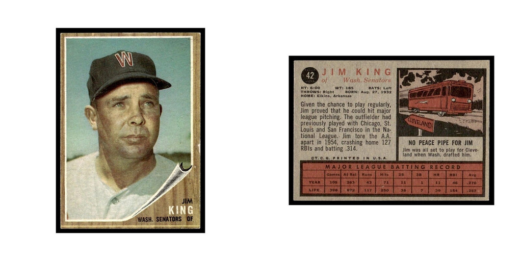 Jim King 1962 Topps #42 Washington Senators Baseball Card VG