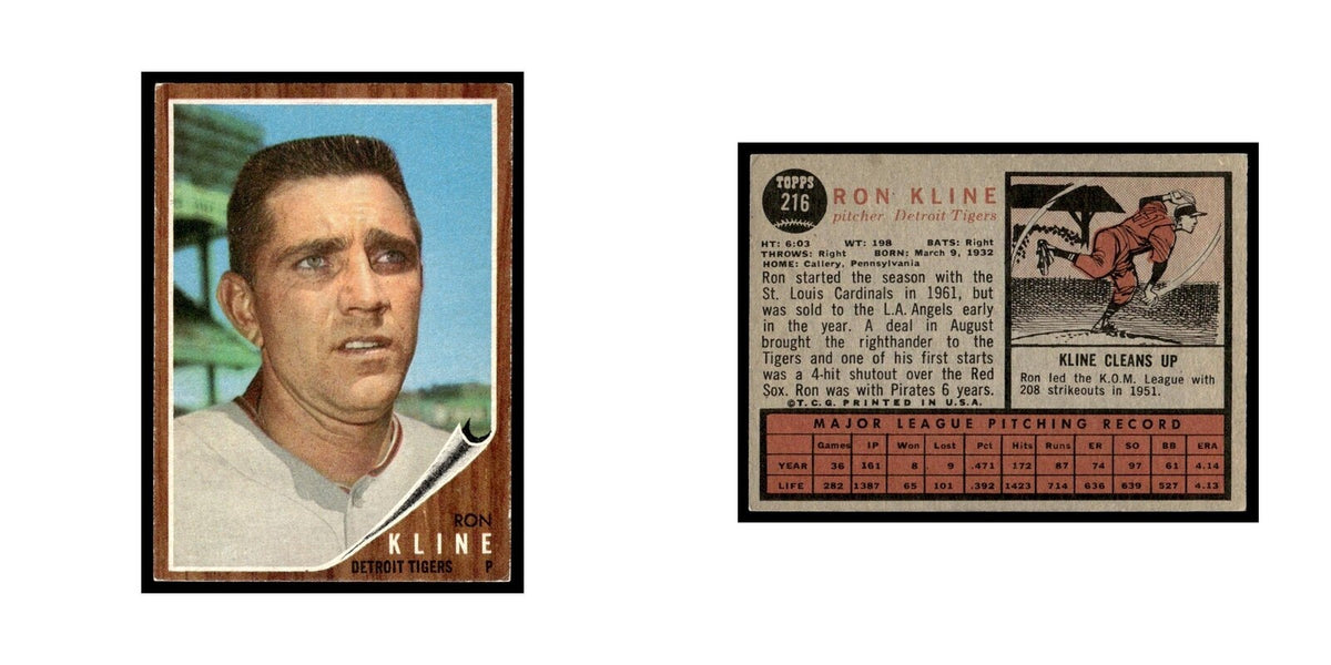 Ron Kline 1962 Topps #216 Detroit Tigers Baseball Card VG