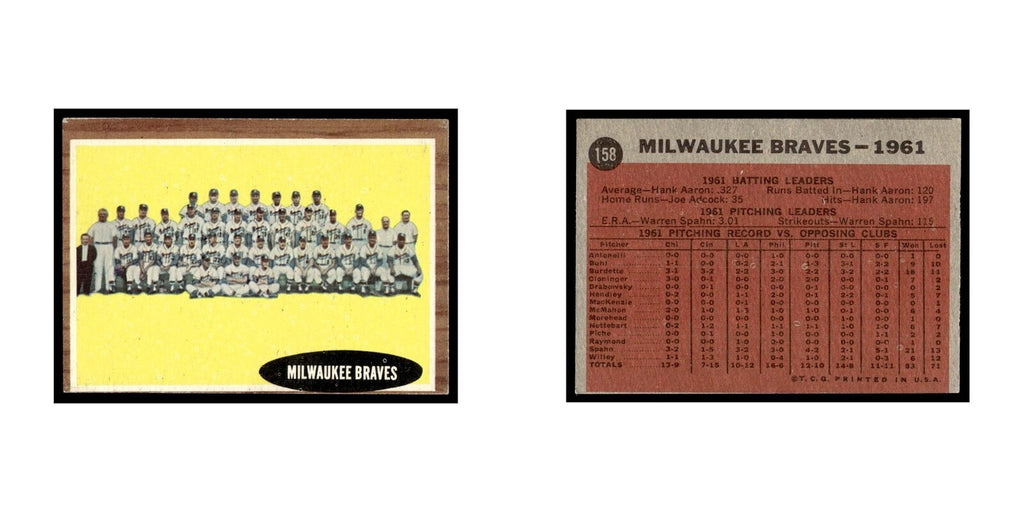Milwaukee Braves 1962 Topps #158 Baseball Card VG