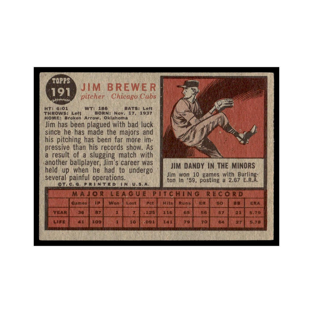 Jim Brewer 1962 Topps #191 Chicago Cubs Baseball Card VG