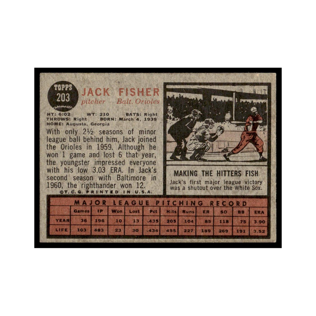 Jack Fisher 1962 Topps #203 Baltimore Orioles Baseball Card VG