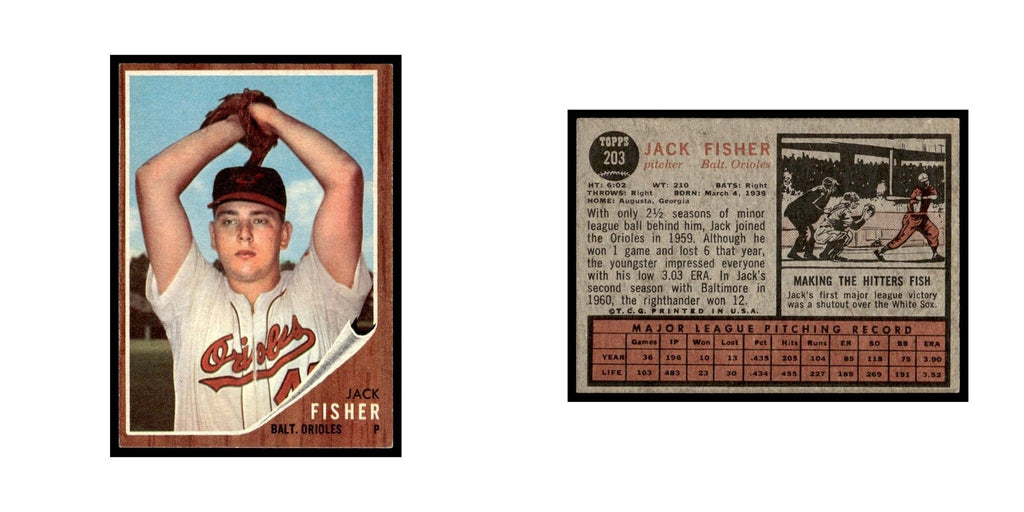 Jack Fisher 1962 Topps #203 Baltimore Orioles Baseball Card VG
