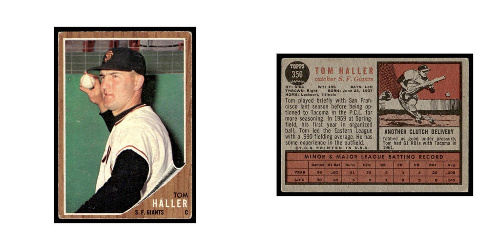 Tom Haller 1962 Topps #356 San Francisco Giants Baseball Card VG