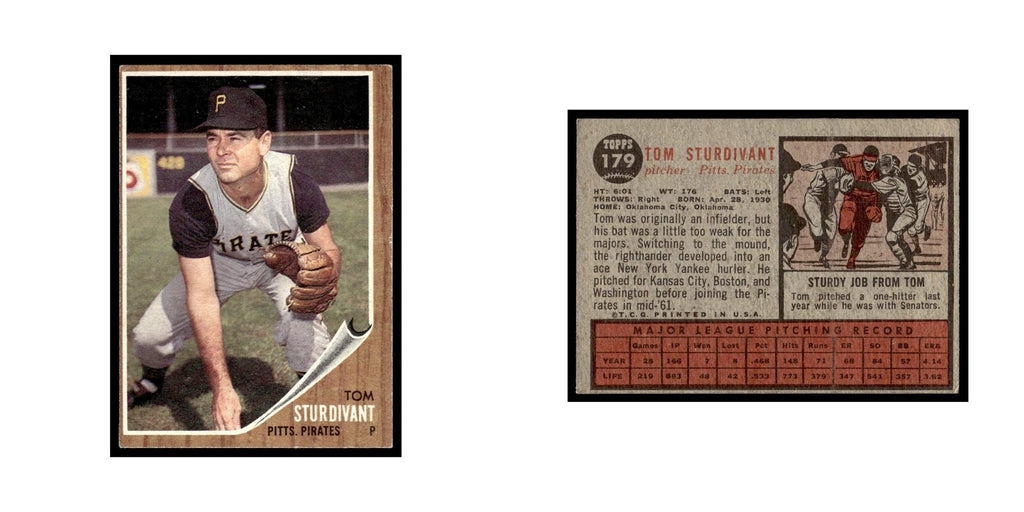 Tom Sturdivant 1962 Topps #179 Pittsburgh Pirates Baseball Card VG