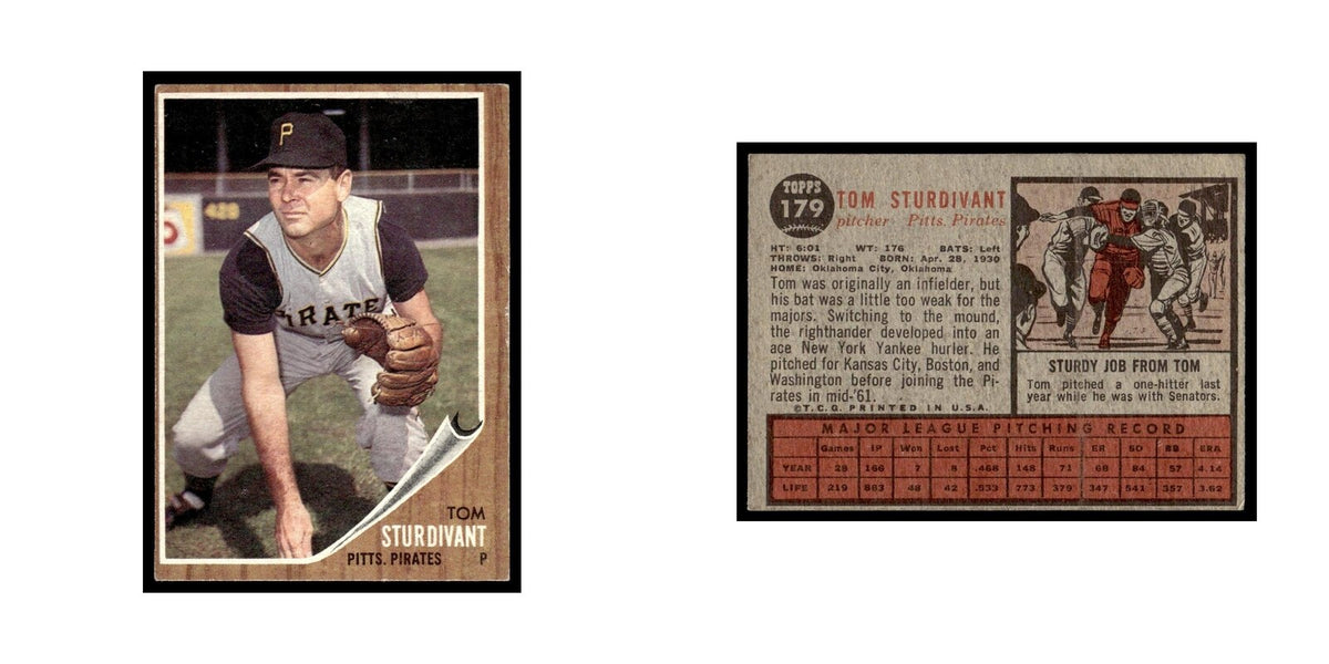 Tom Sturdivant 1962 Topps #179 Pittsburgh Pirates Baseball Card VG