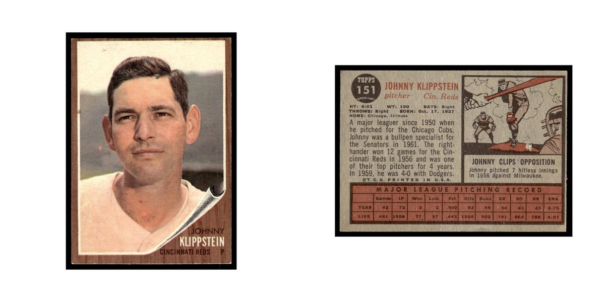 Johnny Klippstein 1962 Topps #151 Cincinnati Reds Baseball Card VG