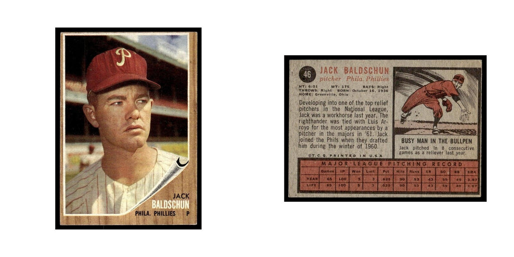 Jack Baldschun 1962 Topps #46 Philadelphia Phillies Baseball Card VG