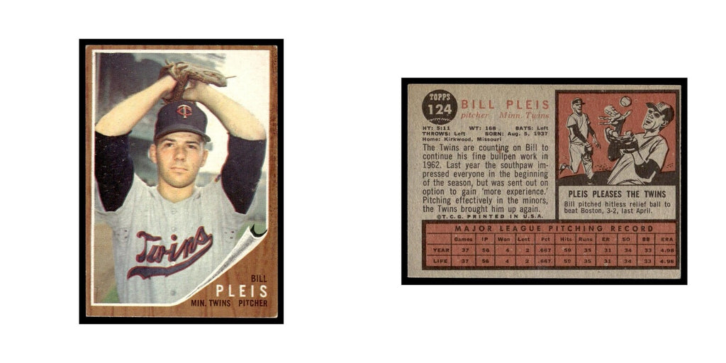 Bill Pleis 1962 Topps #124 Minnesota Twins Baseball Card VG