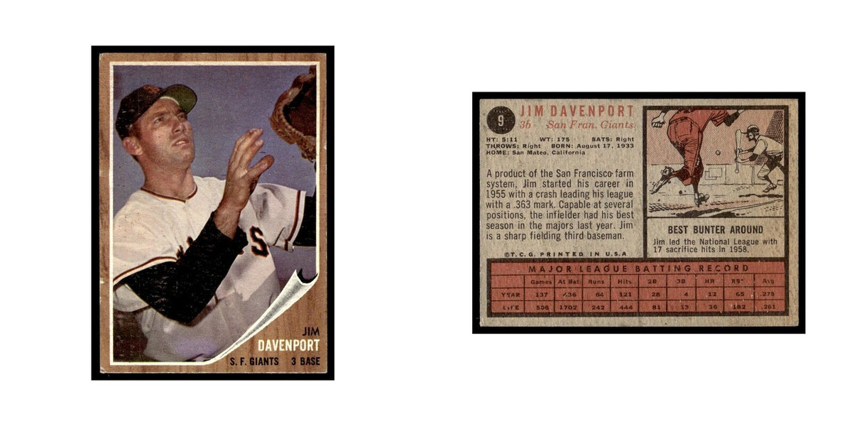 Jim Davenport 1962 Topps #9 San Francisco Giants Baseball Card VG