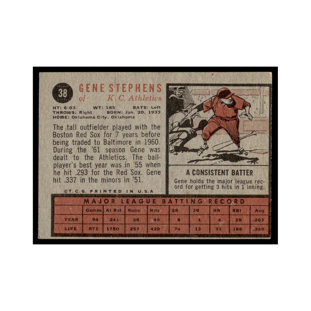 Gene Stephens 1962 Topps #38 Kansas City Athletics Baseball Card VG