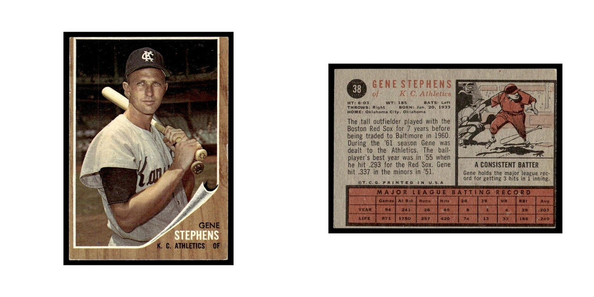 Gene Stephens 1962 Topps #38 Kansas City Athletics Baseball Card VG
