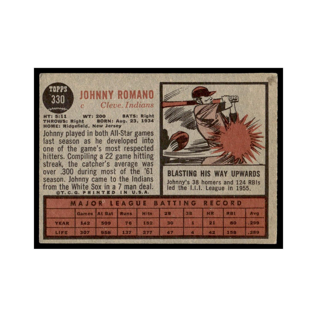 Johnny Romano 1962 Topps #330 Cleveland Indians Baseball Card VG