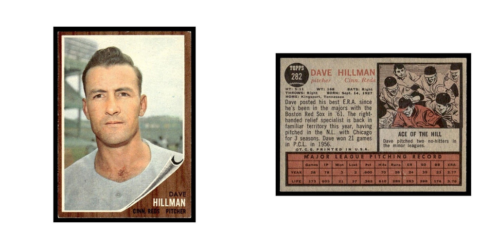 Dave Hillman 1962 Topps #282 Cincinnati Reds Baseball Card VG