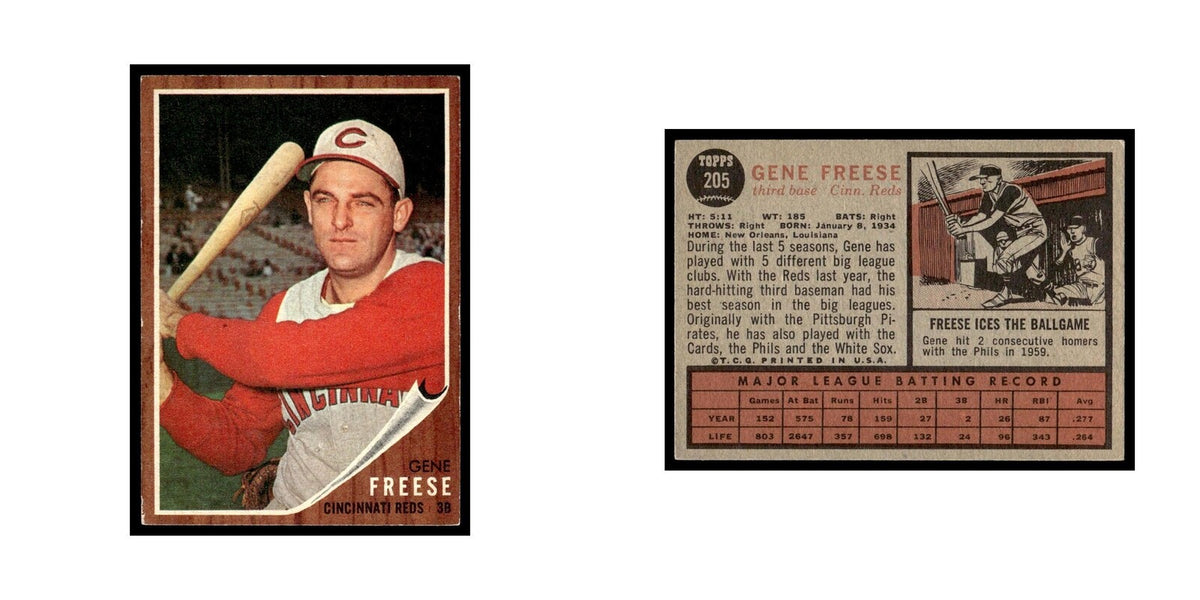 Gene Freese 1962 Topps #205 Cincinnati Reds Baseball Card VG