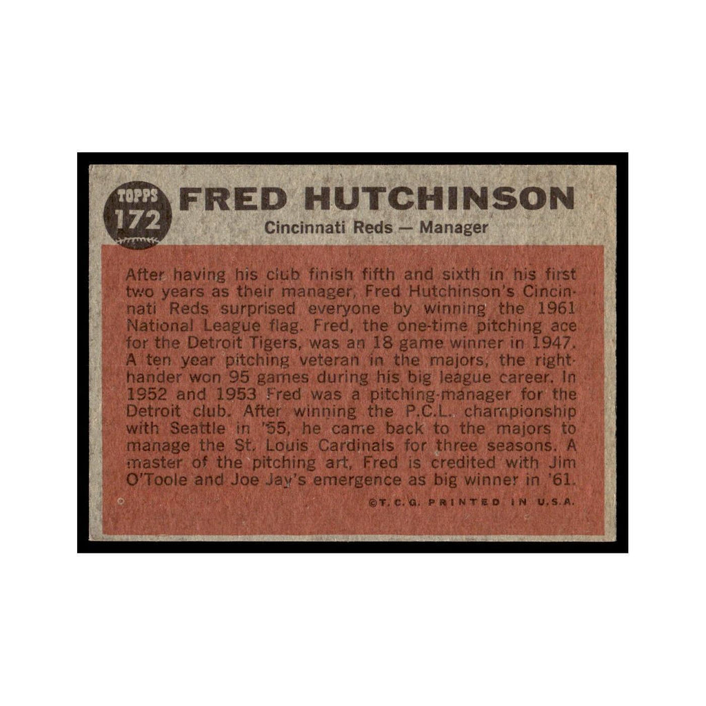 Fred Hutchinson 1962 Topps #172 Cincinnati Reds Baseball Card VG