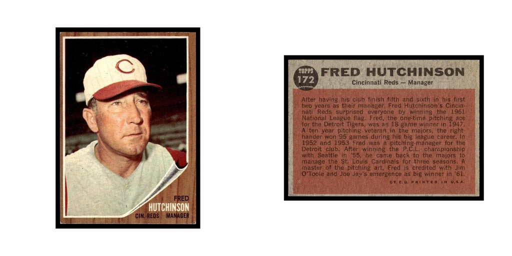 Fred Hutchinson 1962 Topps #172 Cincinnati Reds Baseball Card VG