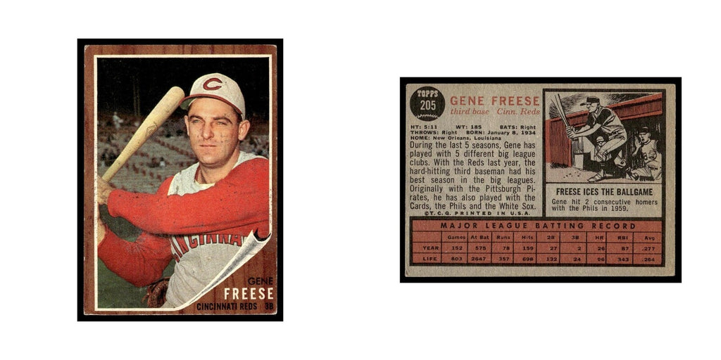 Gene Freese 1962 Topps #205 Cincinnati Reds Baseball Card VG