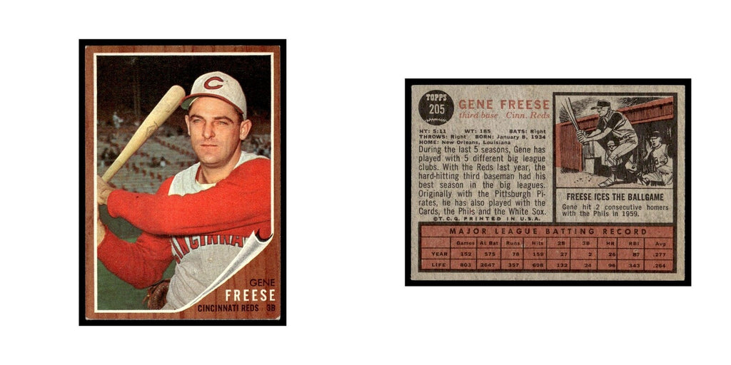 Gene Freese 1962 Topps #205 Cincinnati Reds Baseball Card VG