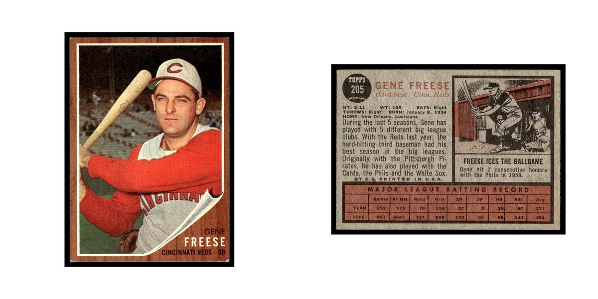 Gene Freese 1962 Topps #205 Cincinnati Reds Baseball Card VG