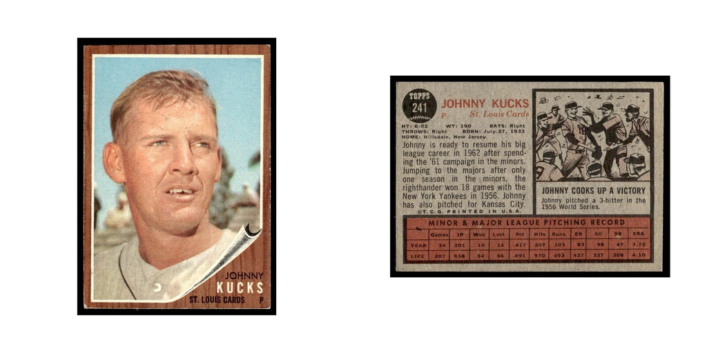Johnny Kucks 1962 Topps #241 St. Louis Cardinals Baseball Card VG