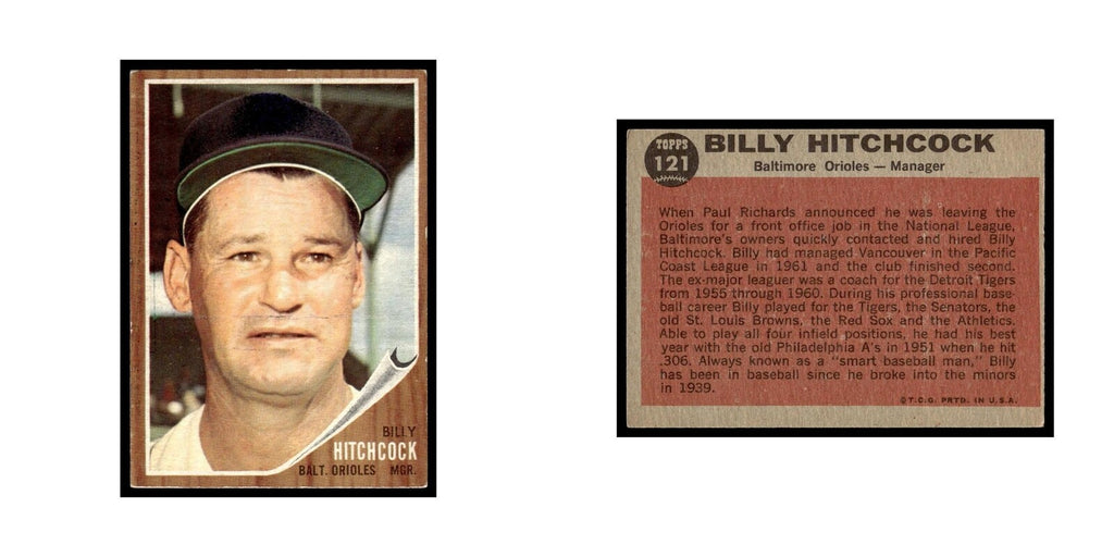 Billy Hitchcock 1962 Topps #121 Baltimore Orioles Baseball Card VG
