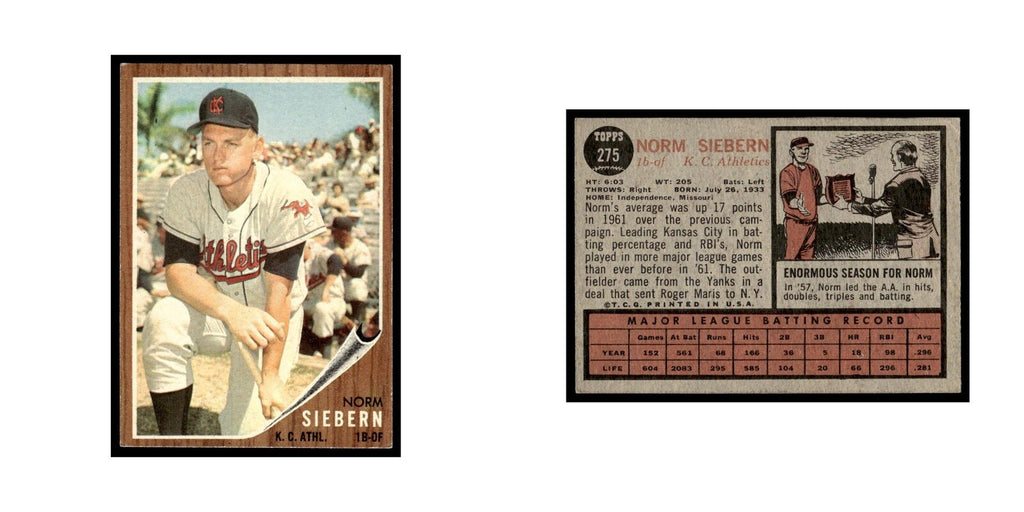 Norm Siebern 1962 Topps #275 Kansas City Athletics Baseball Card VG