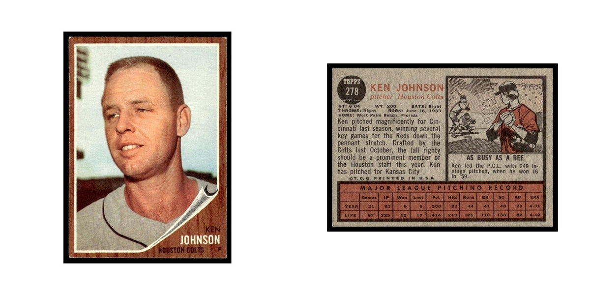 Ken Johnson 1962 Topps #278 Houston Colt .45s Baseball Card VG