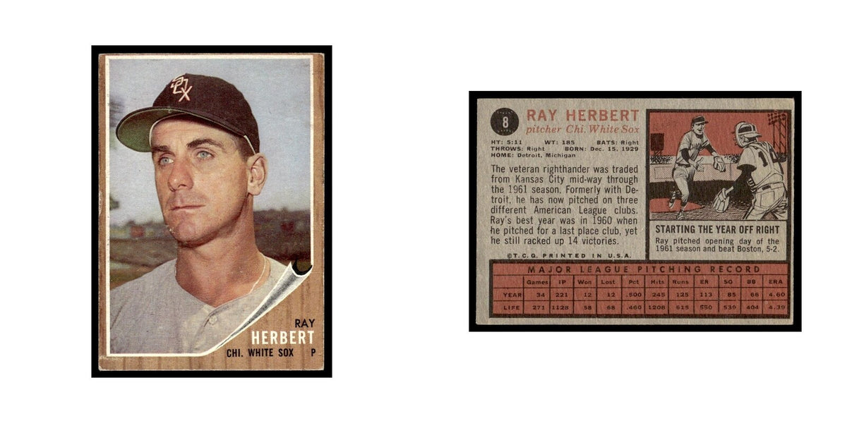 Ray Herbert 1962 Topps #8 Chicago White Sox Baseball Card VG