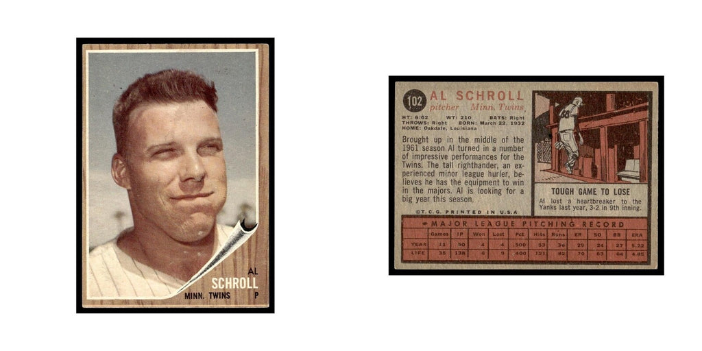 Al Schroll 1962 Topps #102 Minnesota Twins Baseball Card VG