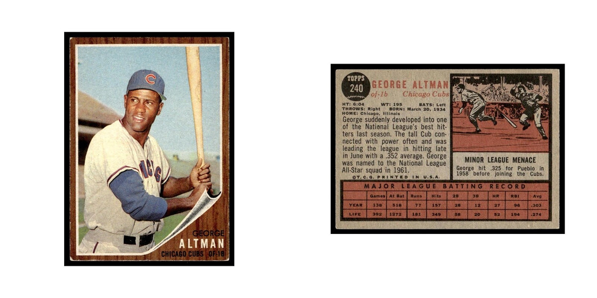 George Altman 1962 Topps #240 Chicago Cubs Baseball Card VG