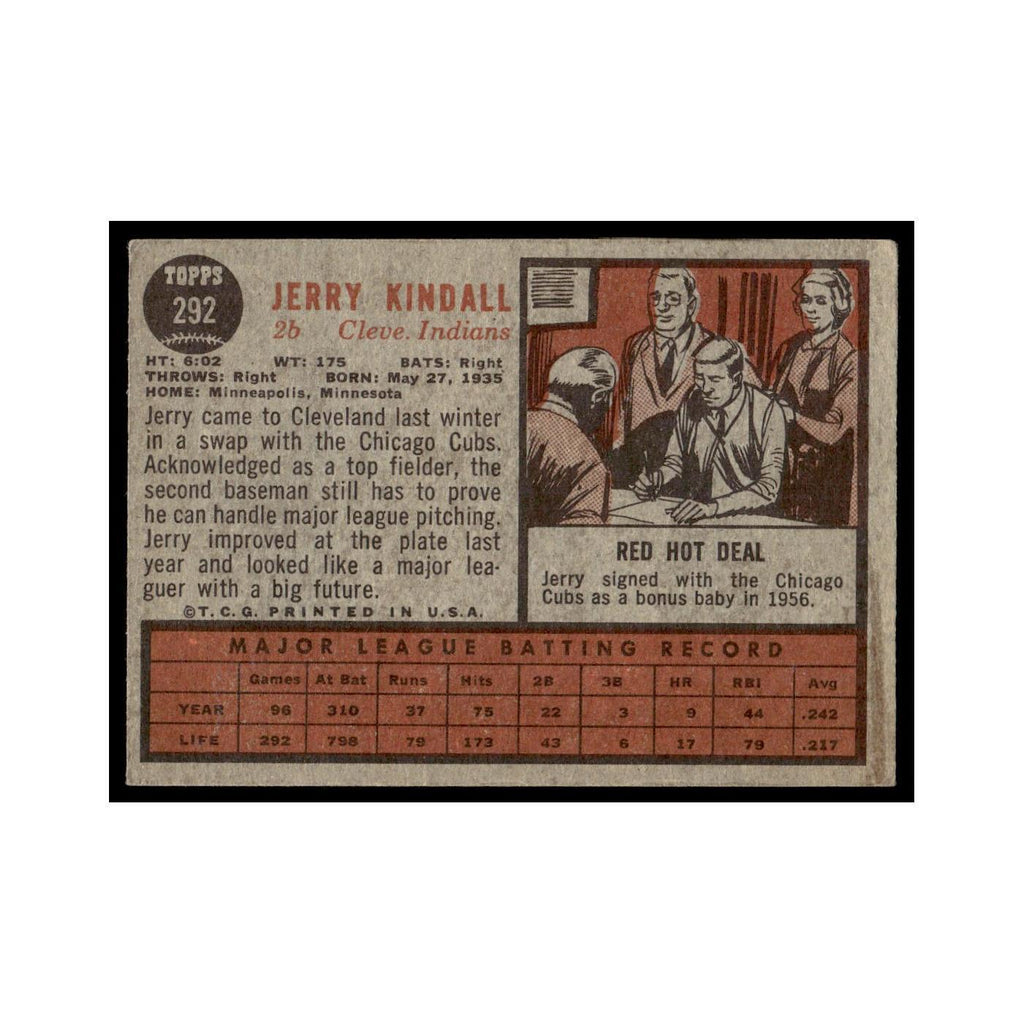 Jerry Kindall 1962 Topps #292 Cleveland Indians Baseball Card VG