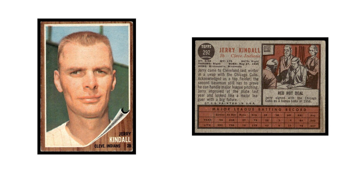 Jerry Kindall 1962 Topps #292 Cleveland Indians Baseball Card VG