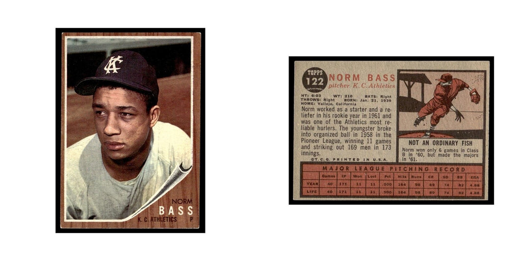 Norm Bass 1962 Topps #122 Kansas City Athletics Baseball Card VG