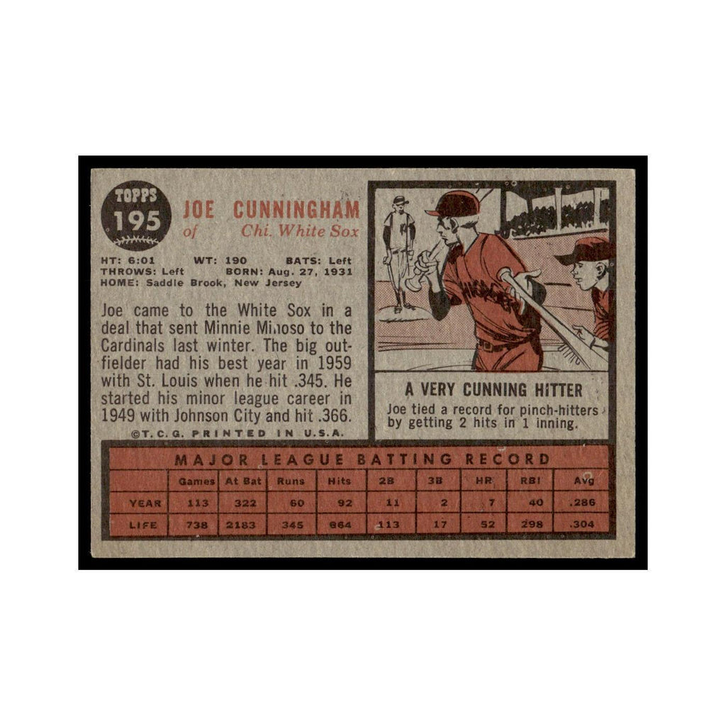 Joe Cunningham 1962 Topps #195 Chicago White Sox Baseball Card VG