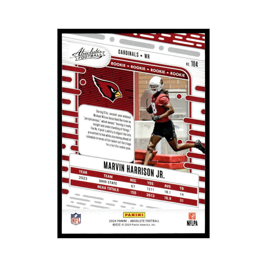 Marvin Harrison Jr. Rookie 2024 Panini Absolute #104 Arizona Cardinals NM