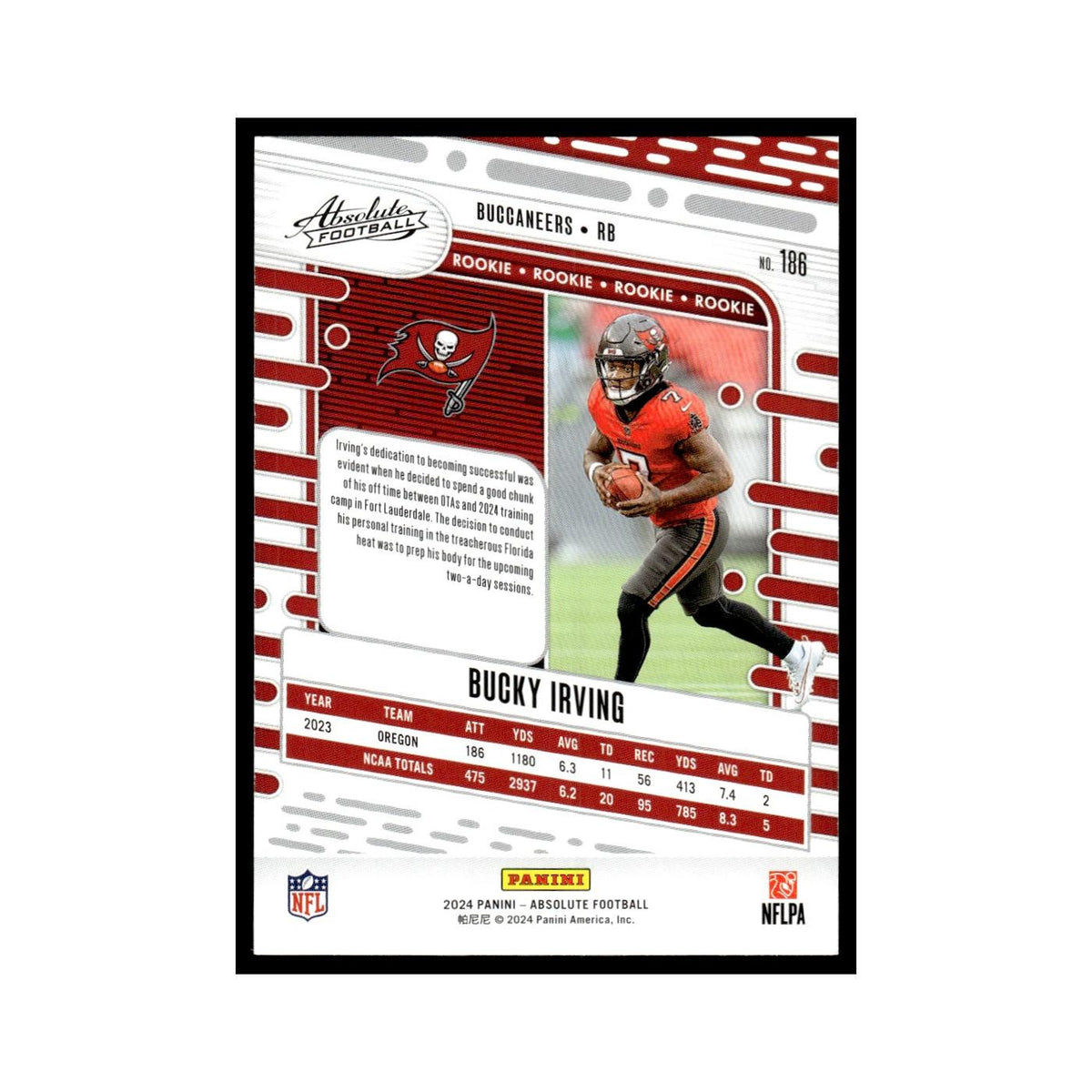 Bucky Irving Rookie 2024 Panini Absolute #186 Tampa Bay Buccaneers NM
