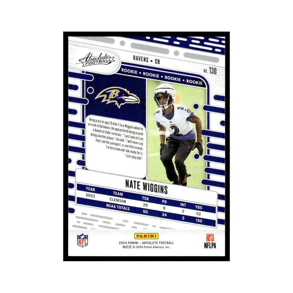 Nate Wiggins Rookie 2024 Panini Absolute #130 Baltimore Ravens Football Card NM