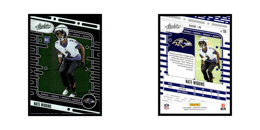 Nate Wiggins Rookie 2024 Panini Absolute #130 Baltimore Ravens Football Card NM