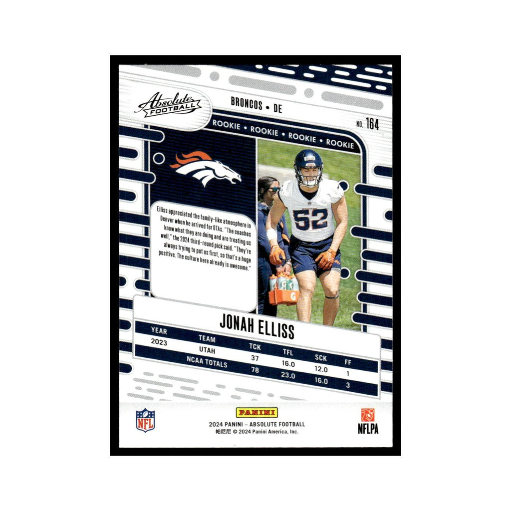 Jonah Elliss Rookie 2024 Panini Absolute #164 Denver Broncos Football Card NM