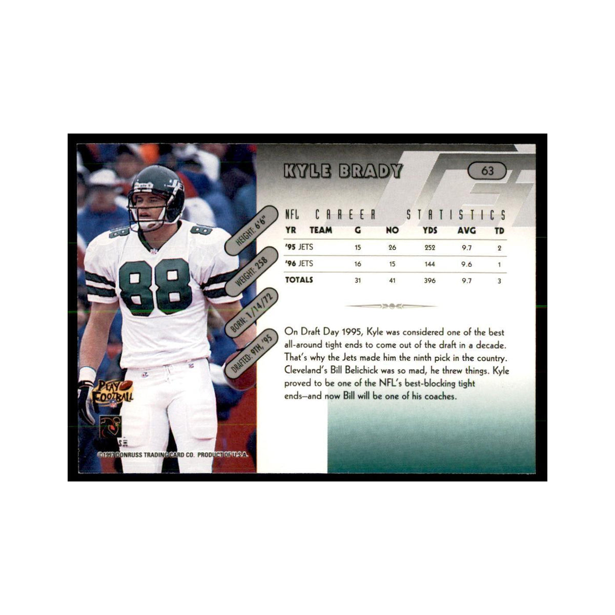 Kyle Brady 1997 Donruss #63 Football Cards Football Card NM