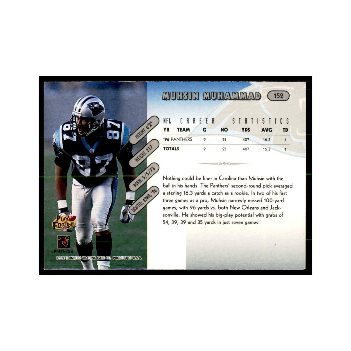 Muhsin Muhammad 1997 Donruss #152 Football Cards Football Card NM