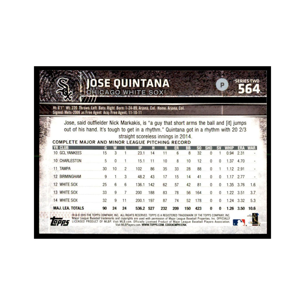 Jose Quintana 2015 Topps #564 Baseball Cards Baseball Card NM
