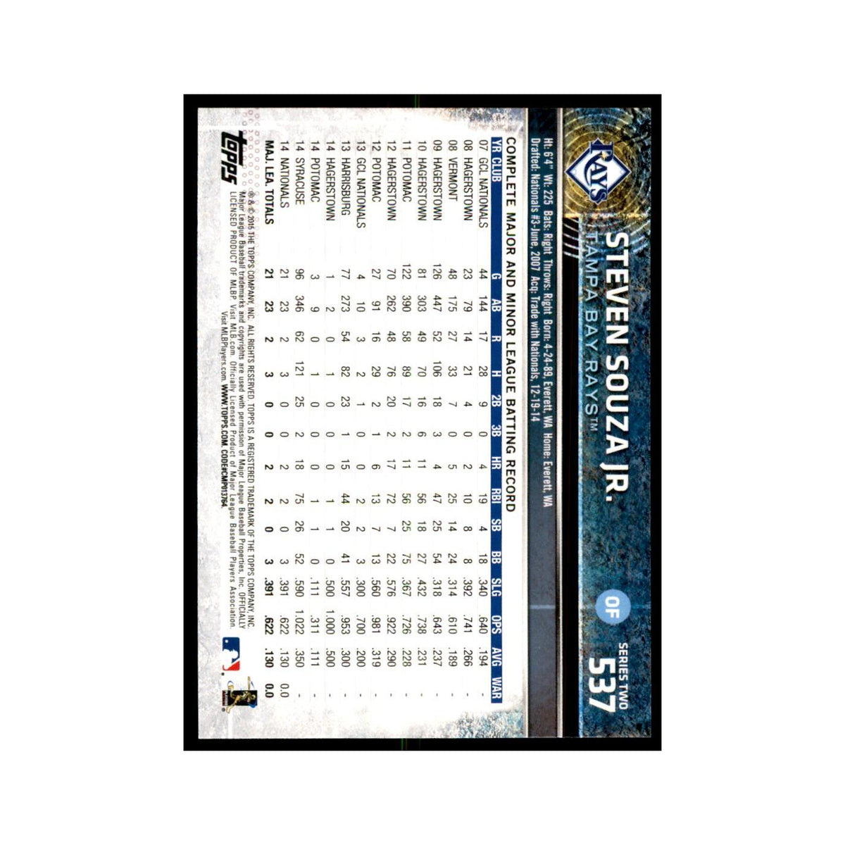 Steven Souza 2015 Topps #537 Baseball Cards Baseball Card NM